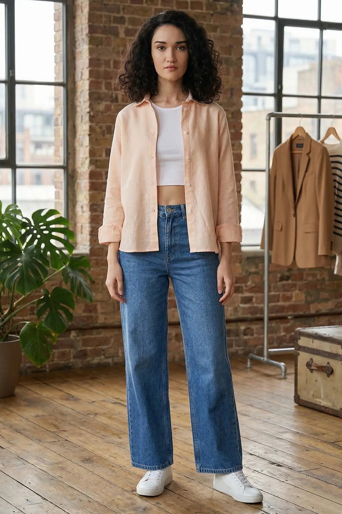 Peach Cotton Linen Collar Shirt SNEHA B