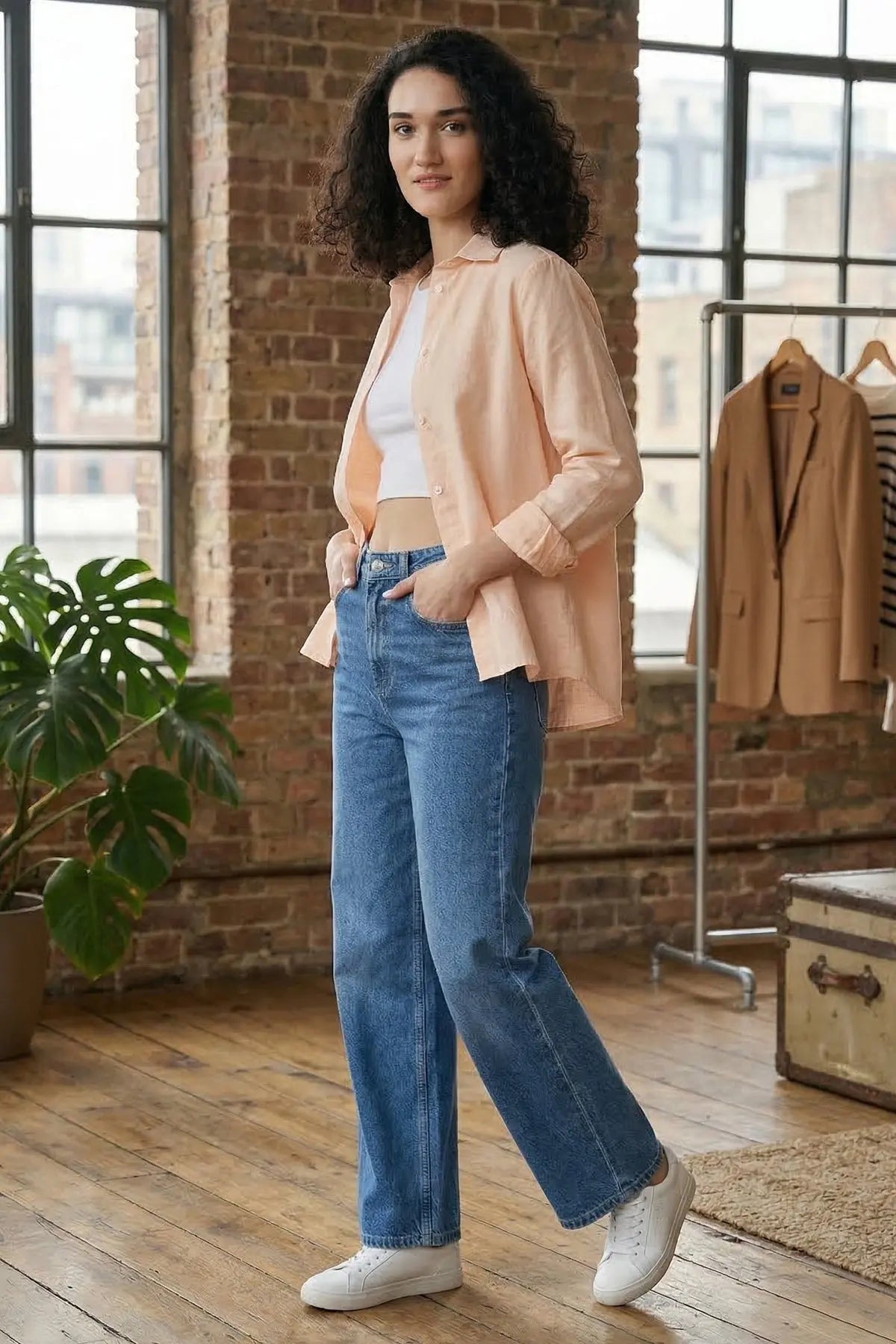 Peach Cotton Linen Collar Shirt SNEHA B