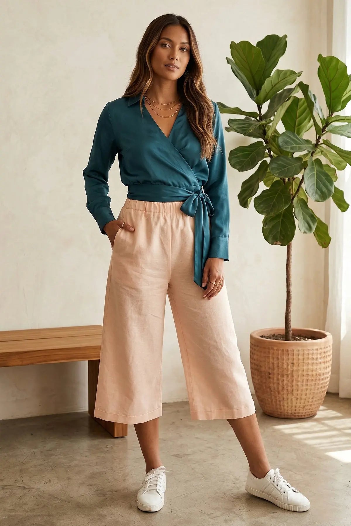 Peach Cotton Linen Flare Pant SNEHA B