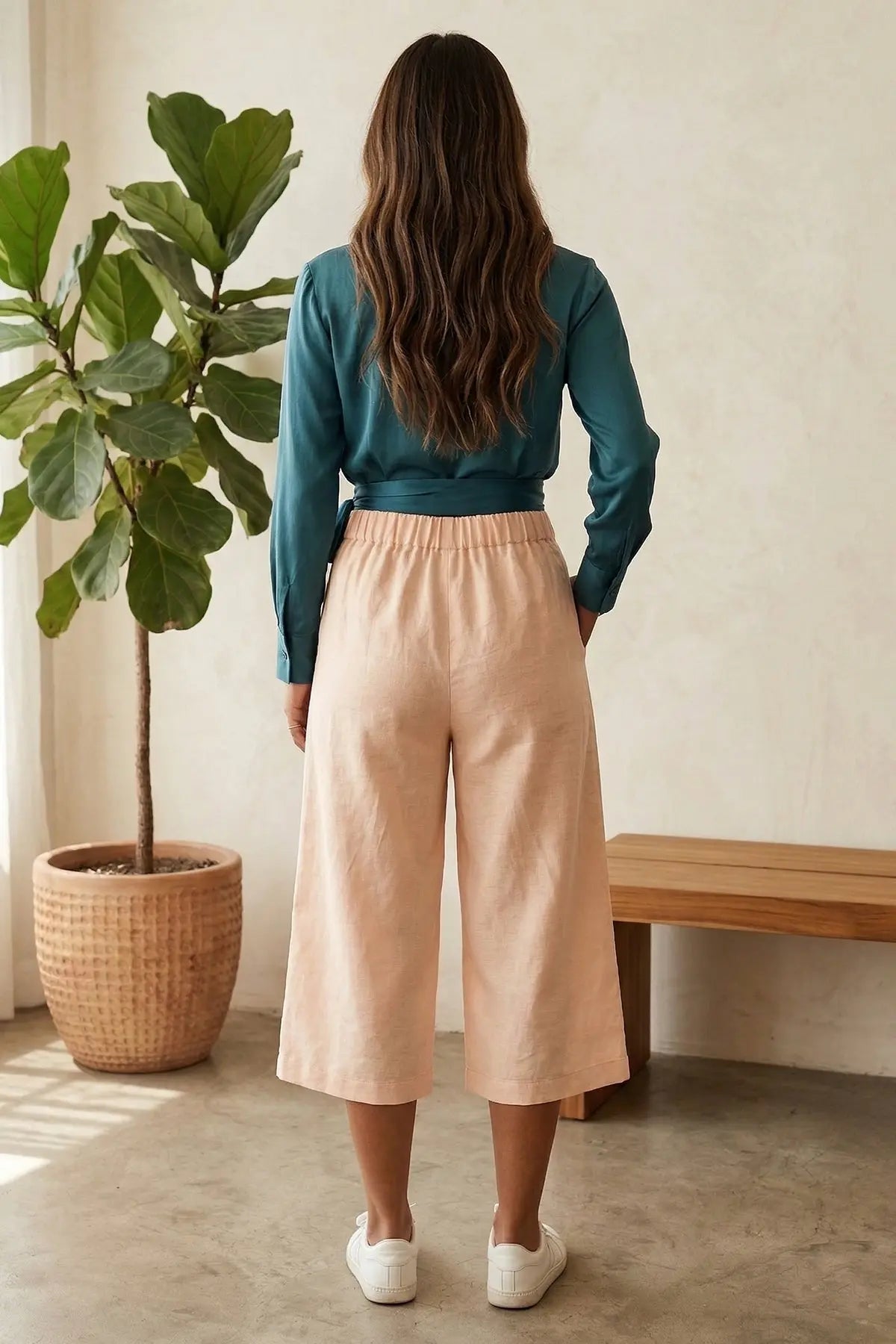 Peach Cotton Linen Flare Pant SNEHA B