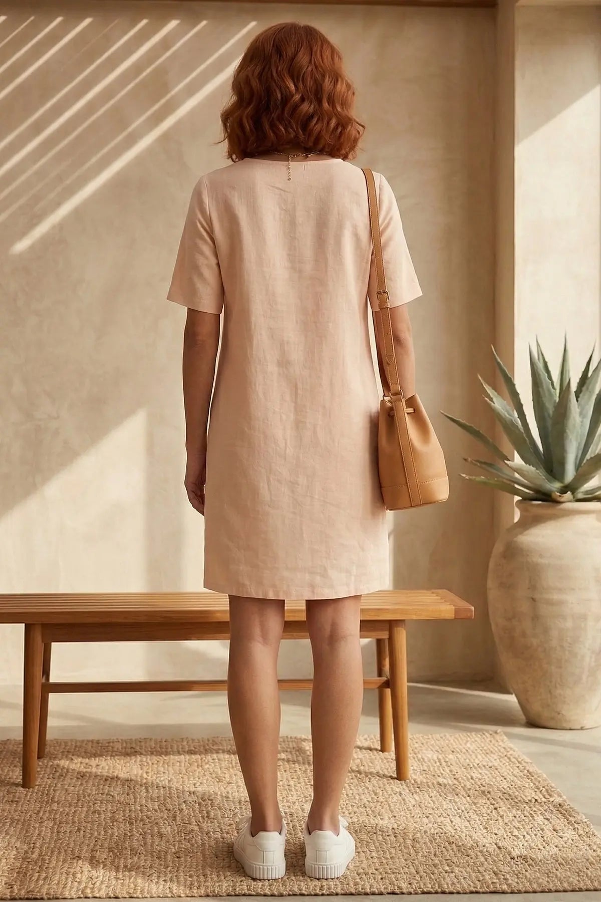 Peach Cotton Linen Loose Dress SNEHA B