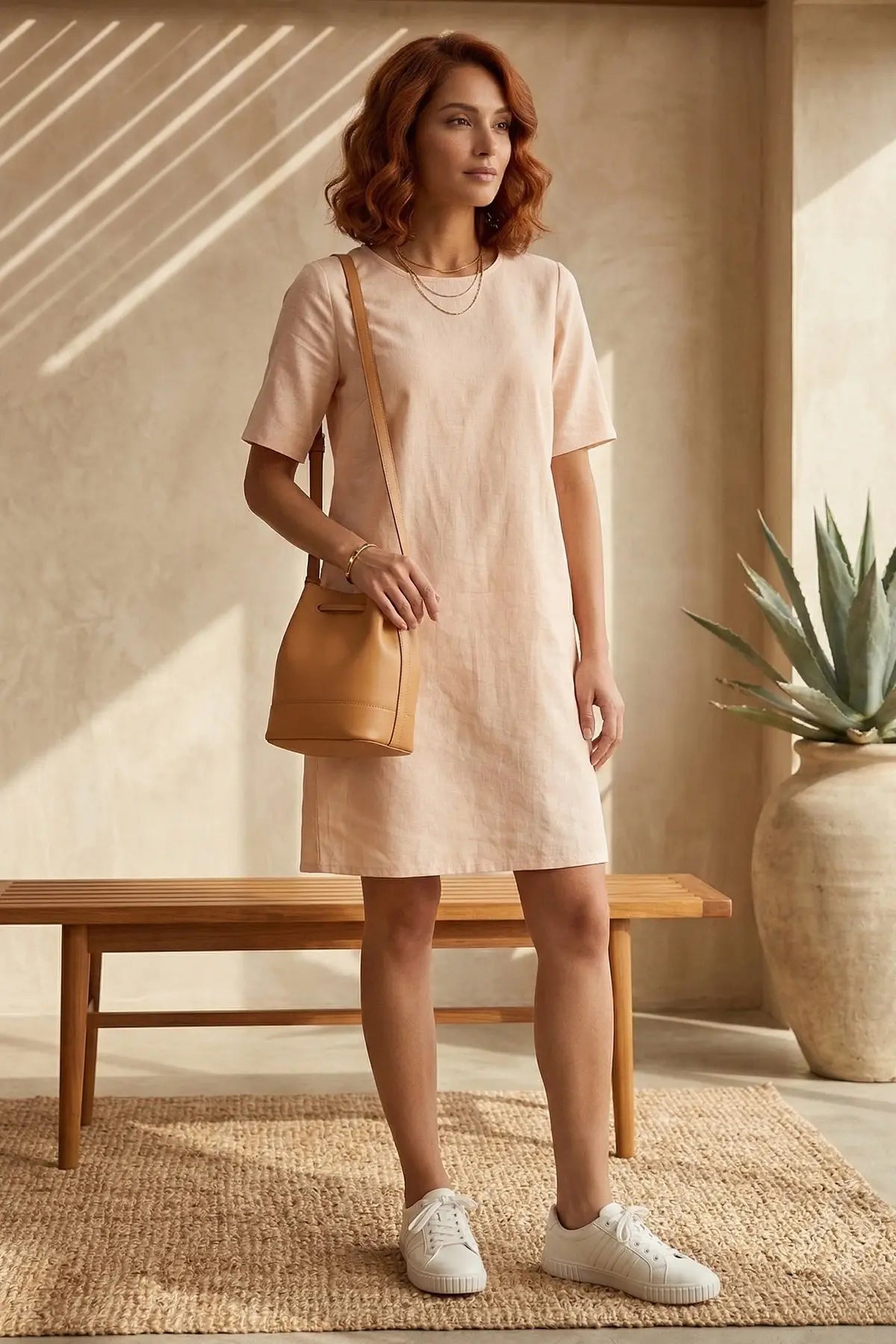 Peach Cotton Linen Loose Dress SNEHA B