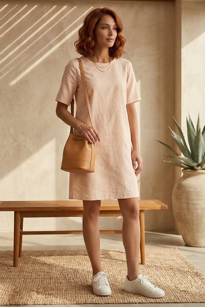 Peach Cotton Linen Loose Dress SNEHA B