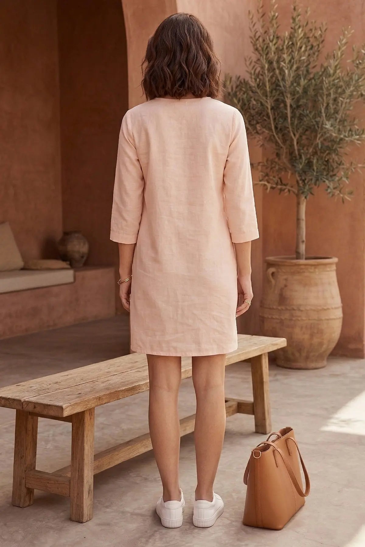 Peach Cotton Linen Mini Dress SNEHA B