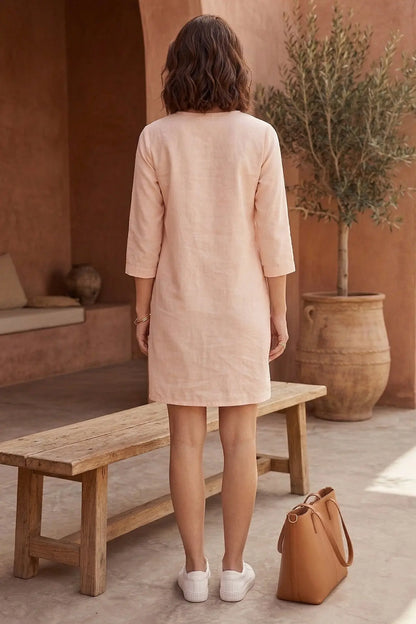 Peach Cotton Linen Mini Dress SNEHA B