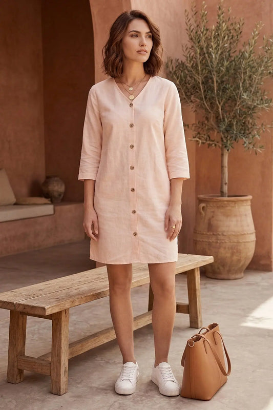 Peach Cotton Linen Mini Dress SNEHA B