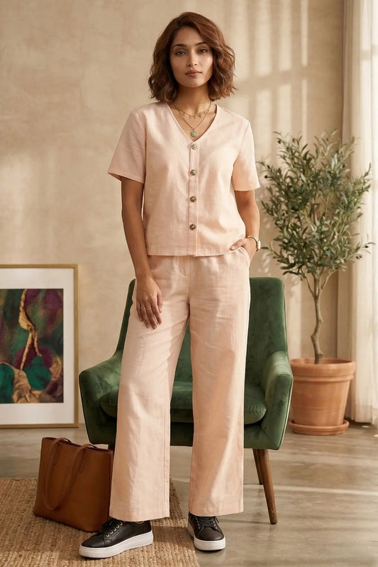 Peach Cotton Linen Button Top SNEHA B