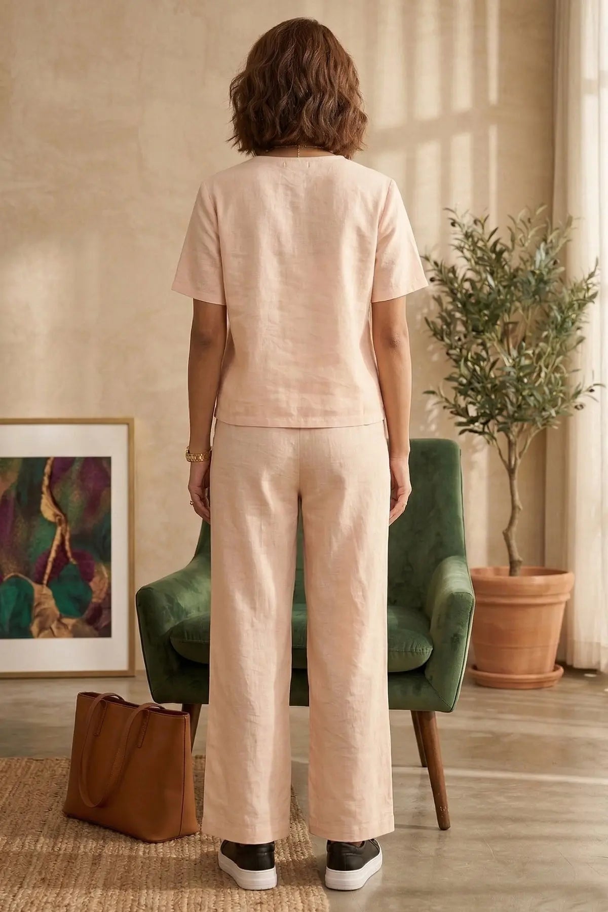 Peach Cotton Linen Button Top SNEHA B