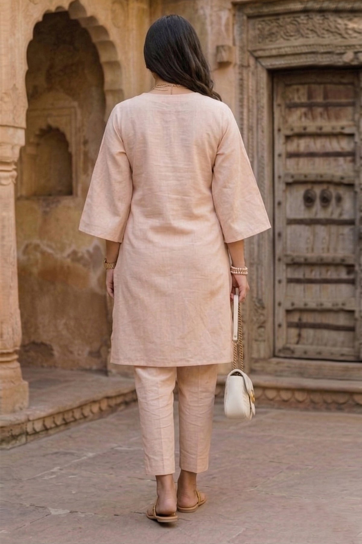 Peach Embroidered Kurta & Pant
