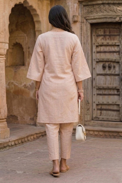 Peach Embroidered Kurta & Pant