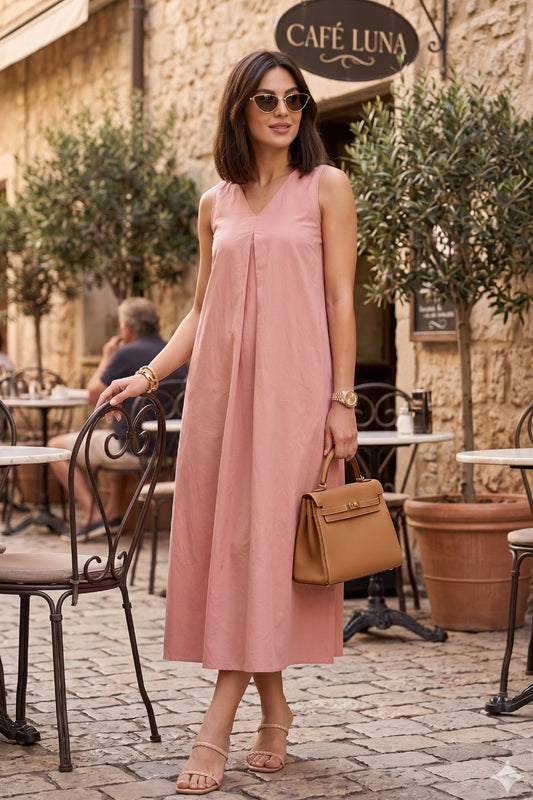 Pink Box Pleated Cotton Dress