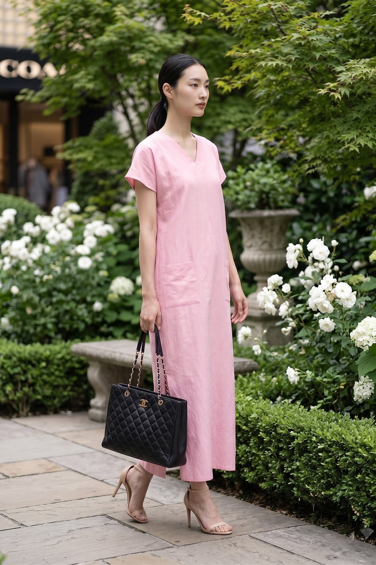 Pink Front Pocket Slit Dress