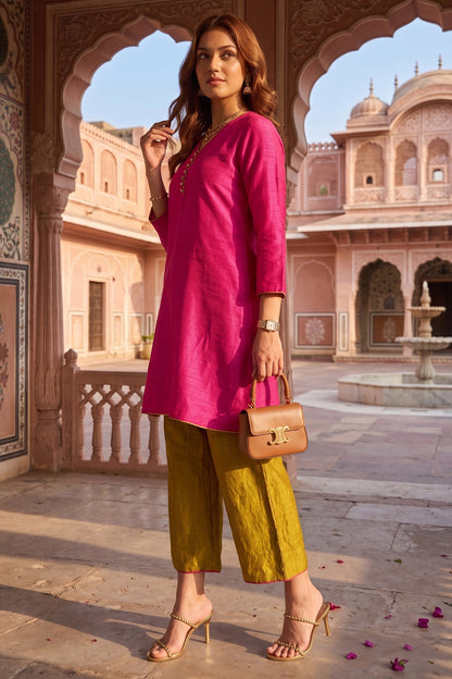 Pink Silk Short Kurta & Pants