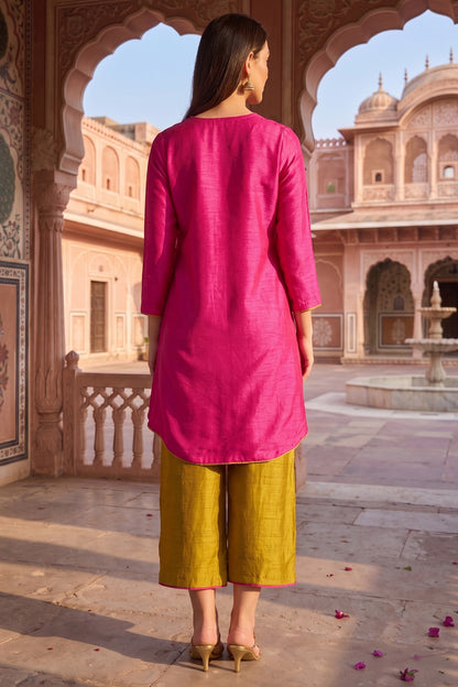 Pink Silk Short Kurta & Pants
