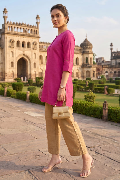 Pink Silk Short Tunic & Pants