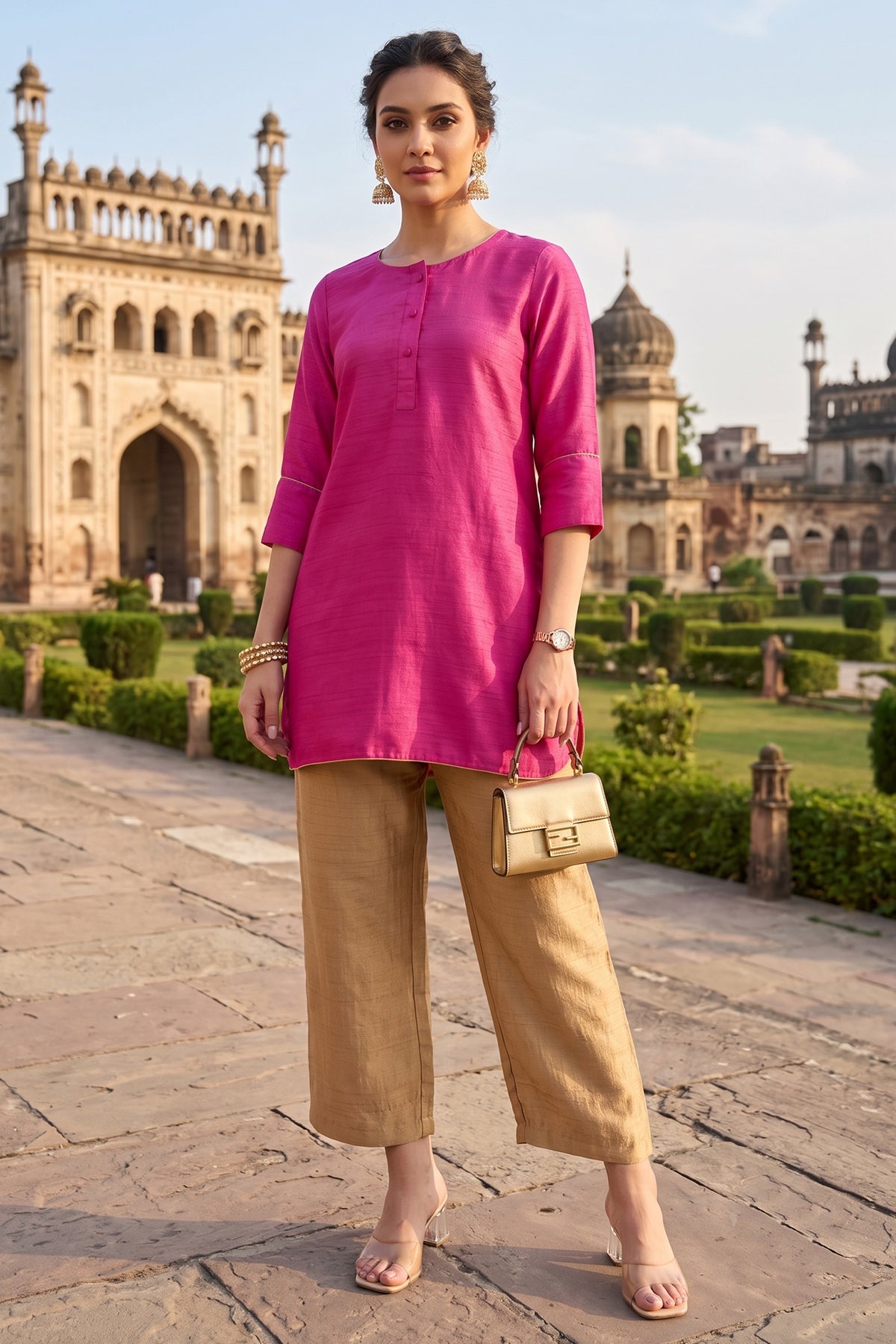 Pink Silk Short Tunic & Pants