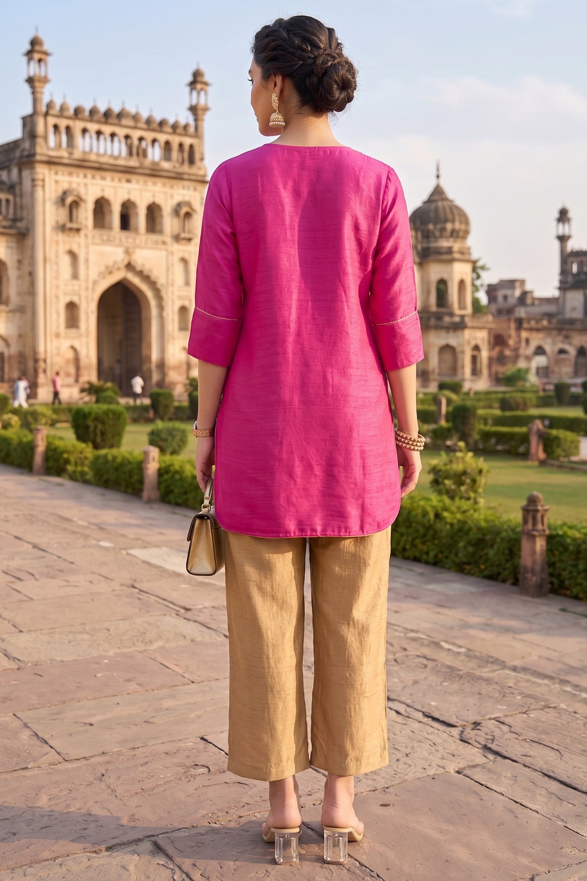 Pink Silk Short Tunic & Pants
