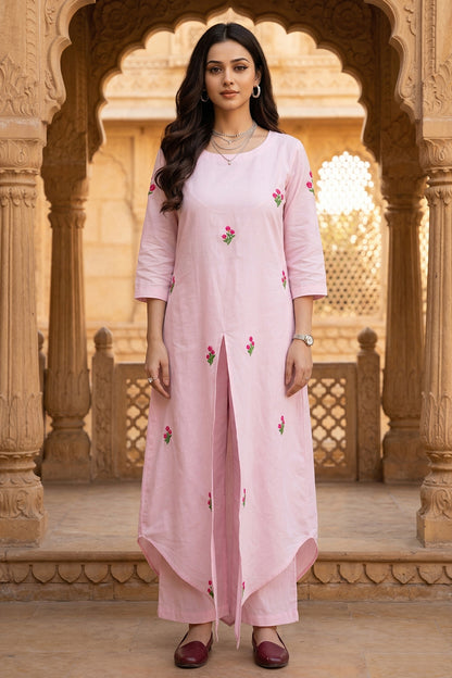 Pink Embroidered Kurta & Pants