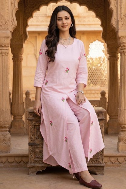 Pink Embroidered Kurta & Pants