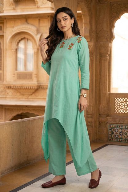 Pista Embroidered Kurta & Pant