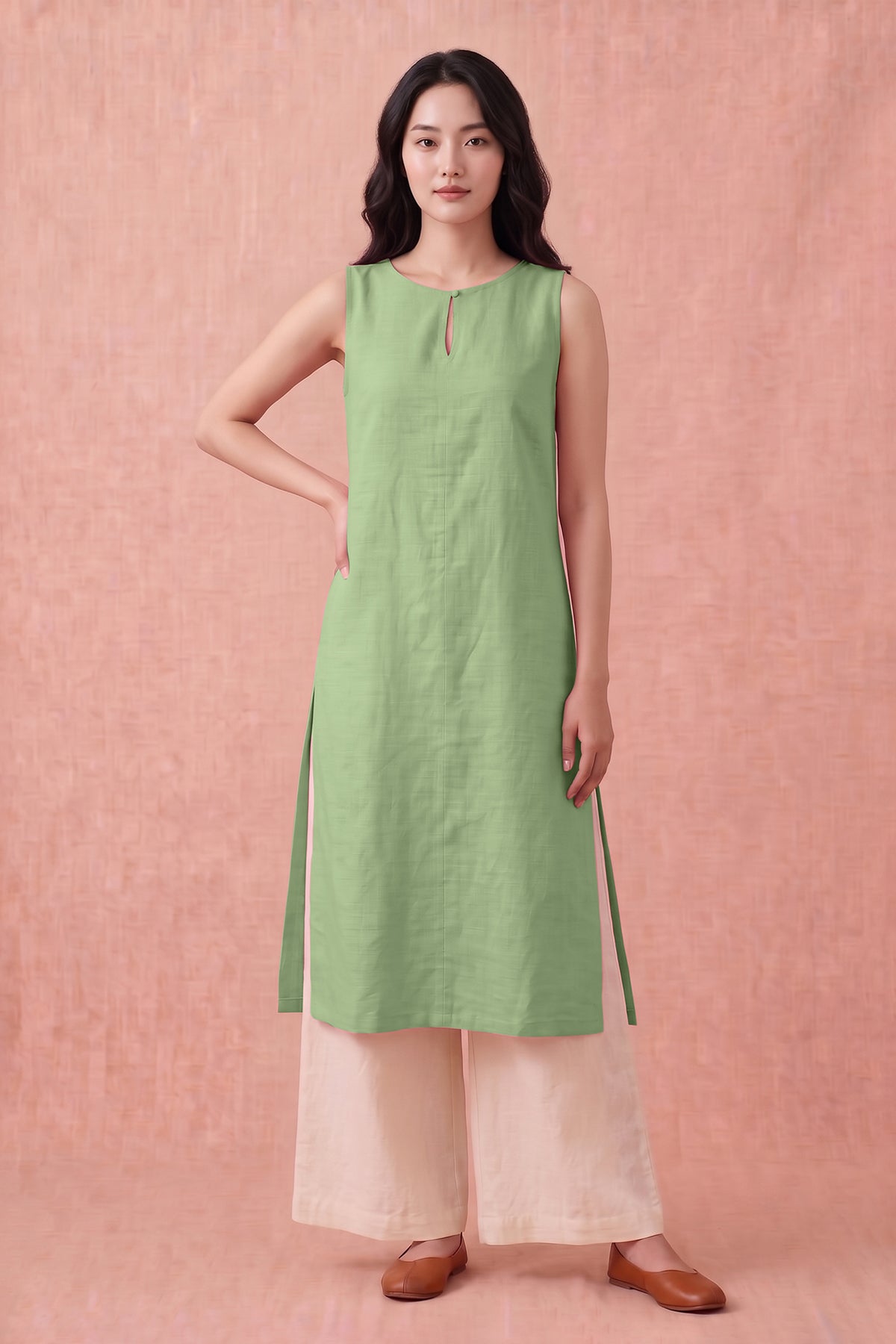 Pistachio Cotton Linen Kurta Set