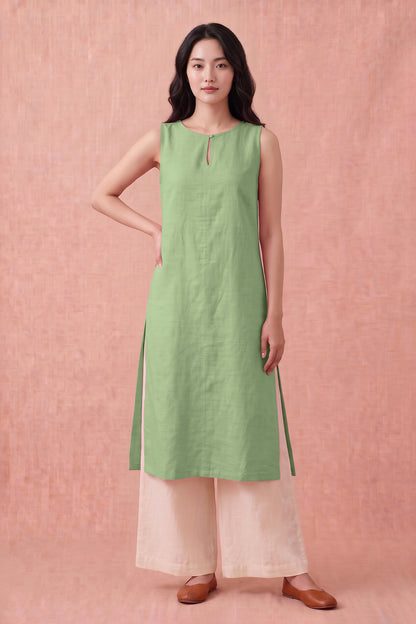 Pistachio Cotton Linen Kurta Set