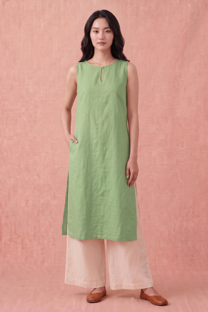 Pistachio Cotton Linen Kurta Set