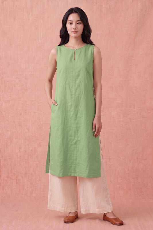 Pistachio Cotton Linen Kurta Set