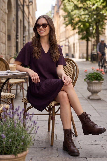 Plum Cotton Linen Flare Dress