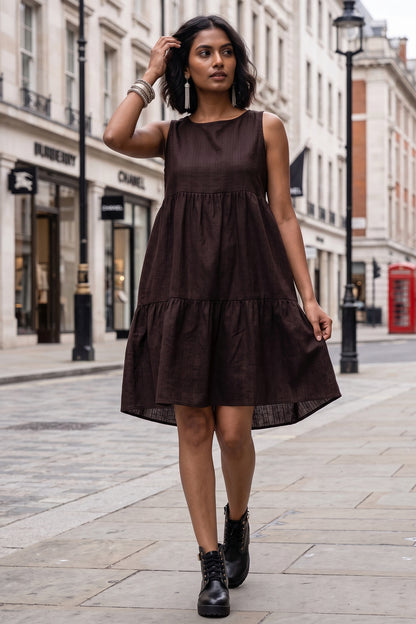 Plum Gather Tiered Mini Dress
