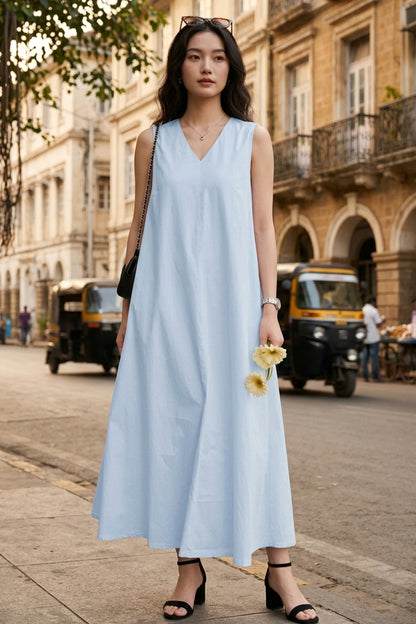 Powder A-Line Cotton Maxi Dress