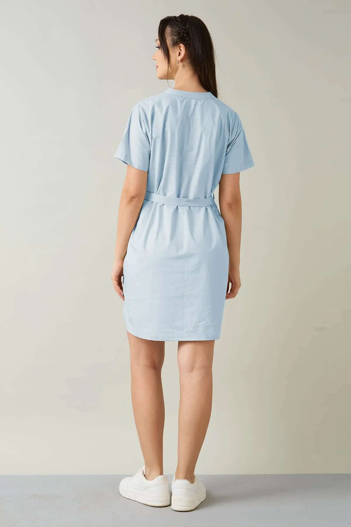 Powder Blue Cotton Dress & Belt SNEHA B