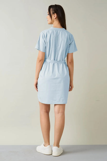 Powder Blue Cotton Dress & Belt SNEHA B