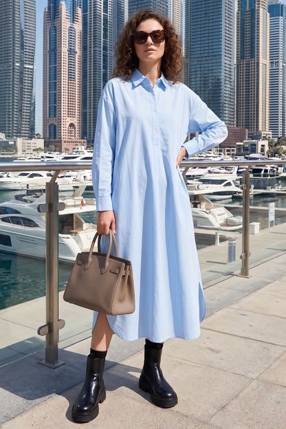 Powder Blue Cotton Midi Dress