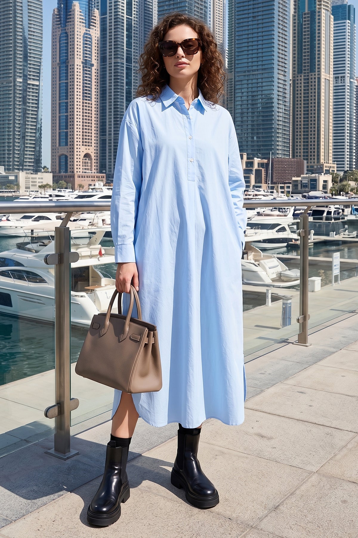 Powder Blue Cotton Midi Dress