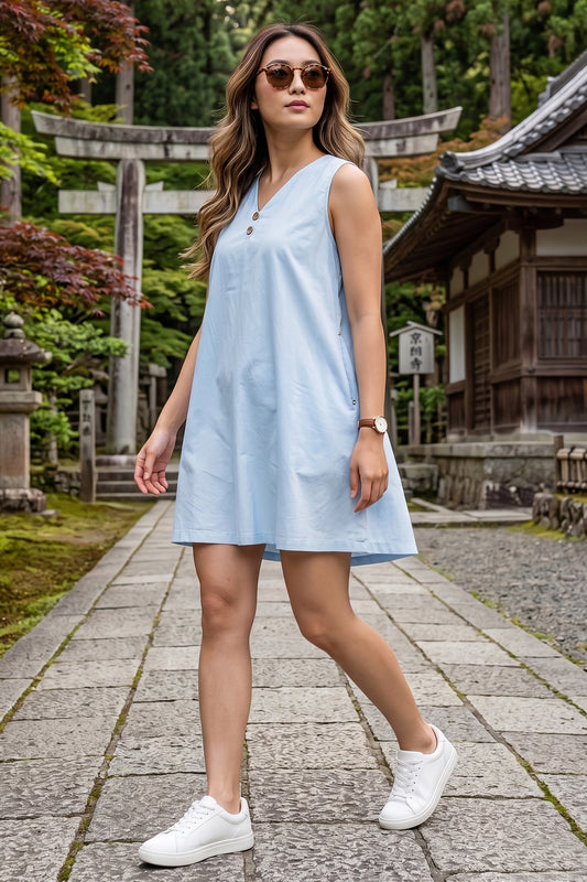 Powder Blue Cotton Mini Dress