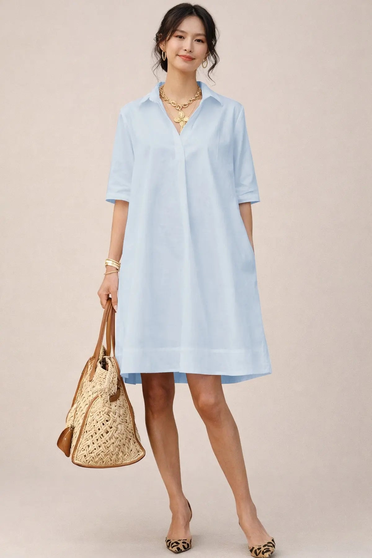 Shop Powder Cotton Box Pleat Dress for women by SNEHA B