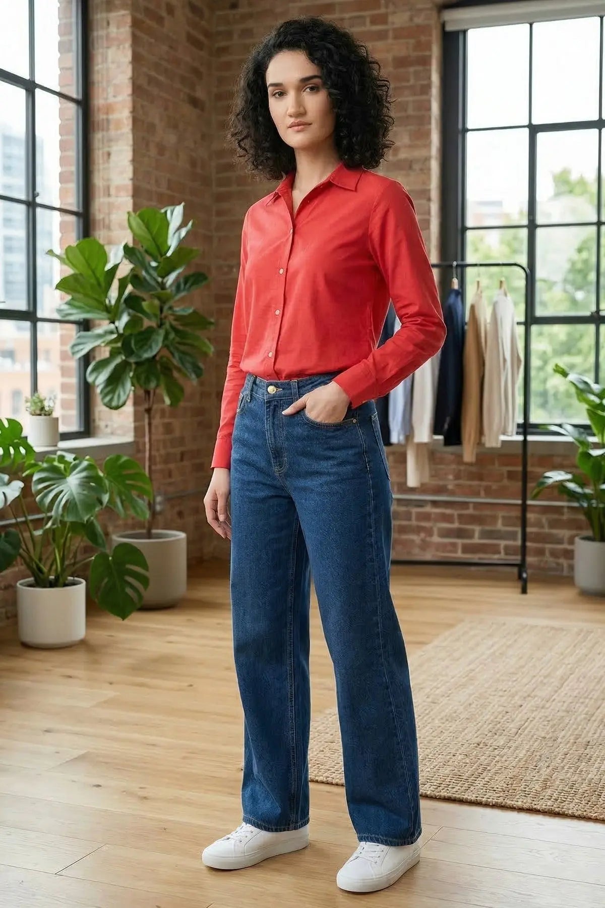 Red Cotton Linen Collar Shirt SNEHA B