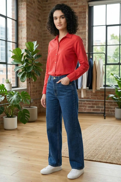 Red Cotton Linen Collar Shirt SNEHA B