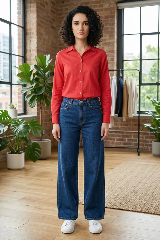 Red Cotton Linen Collar Shirt SNEHA B