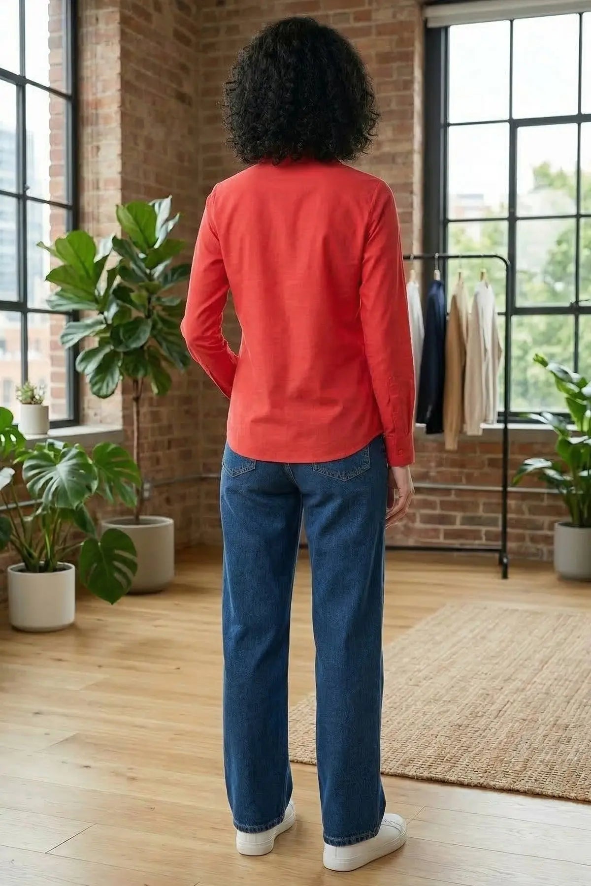 Red Cotton Linen Collar Shirt SNEHA B