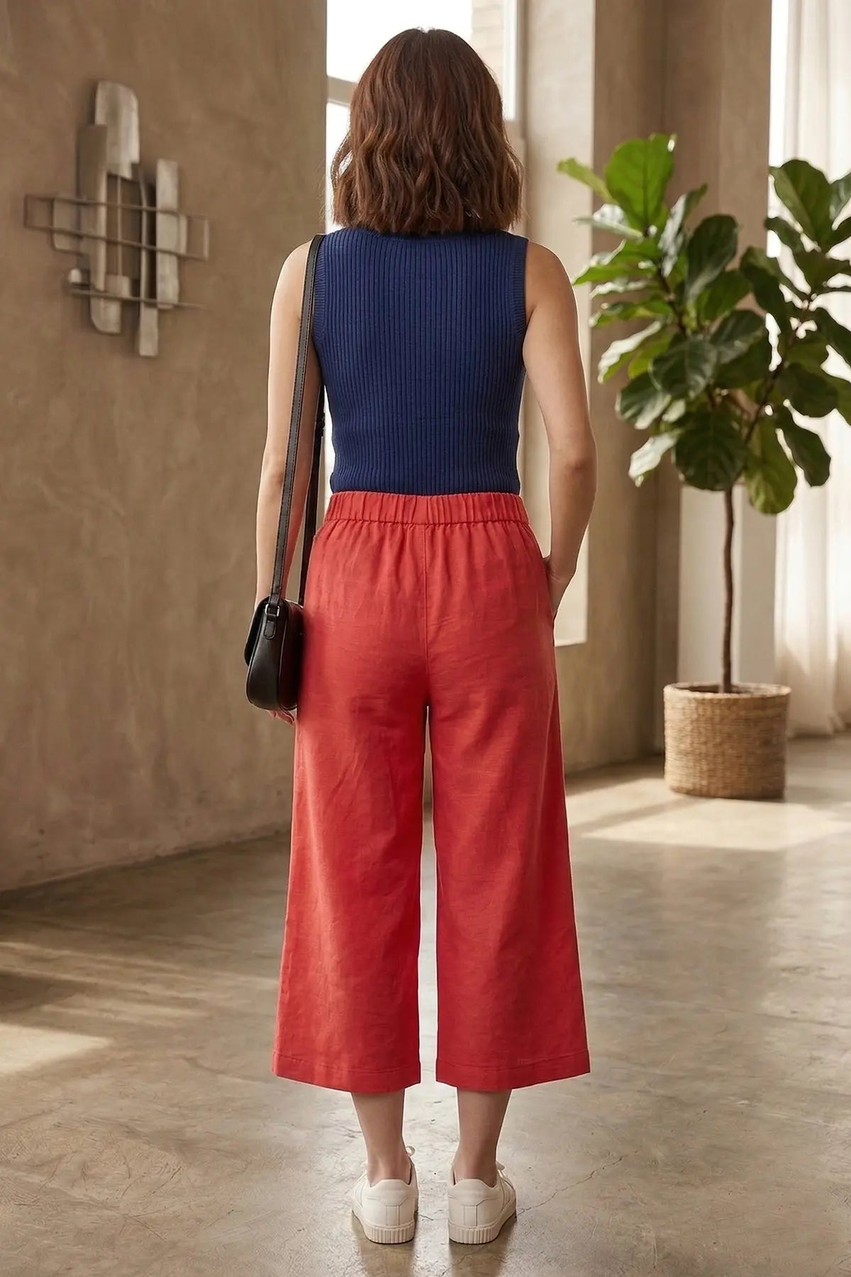 Red Cotton Linen Flare Pant SNEHA B