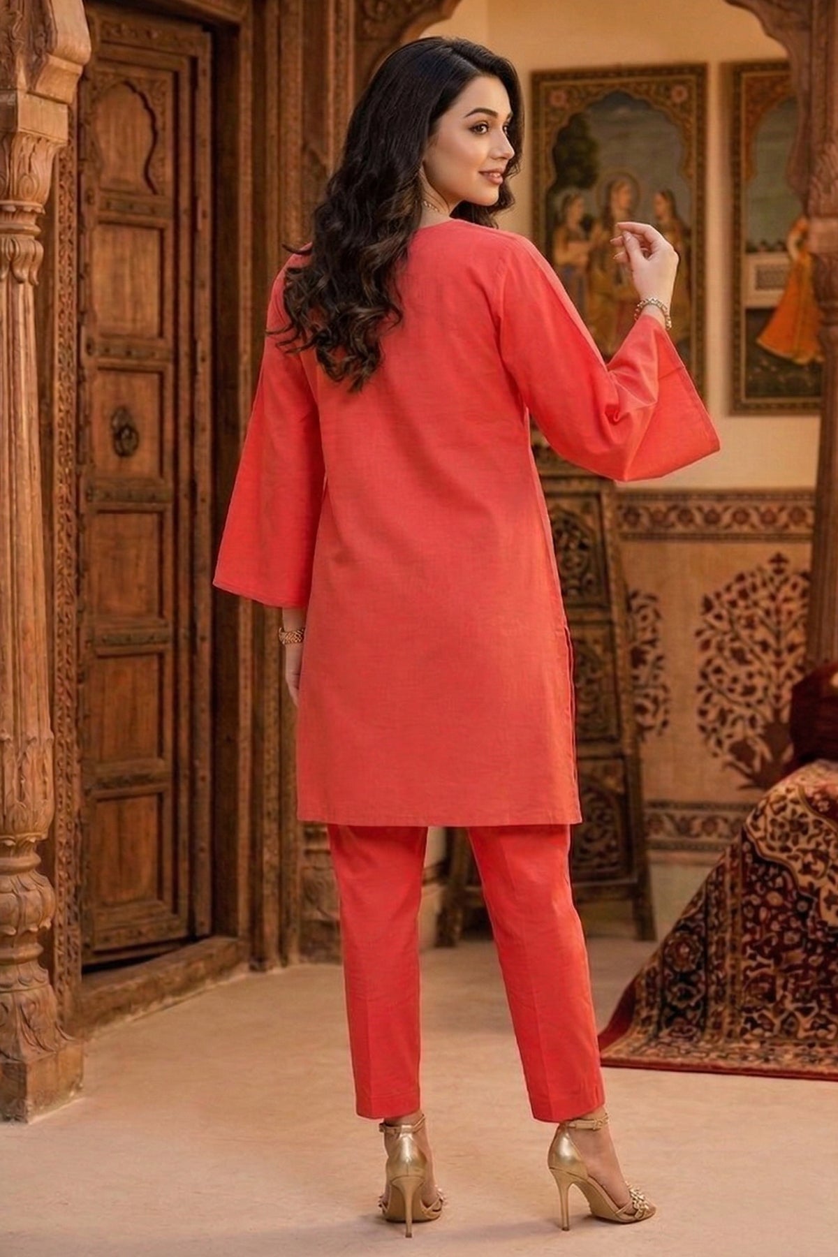 Red Embroidered Kurta & Pants
