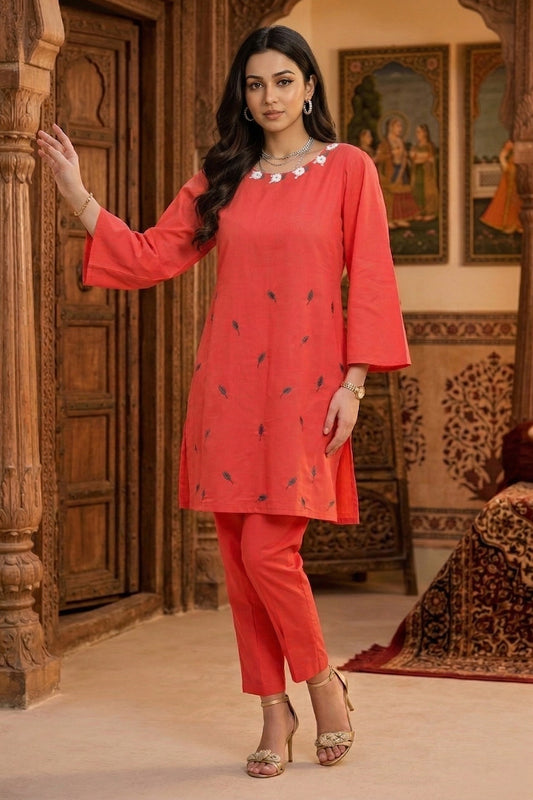 Red Embroidered Kurta & Pants