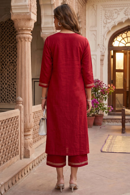 Red Silk Gota Patti Kurta Set