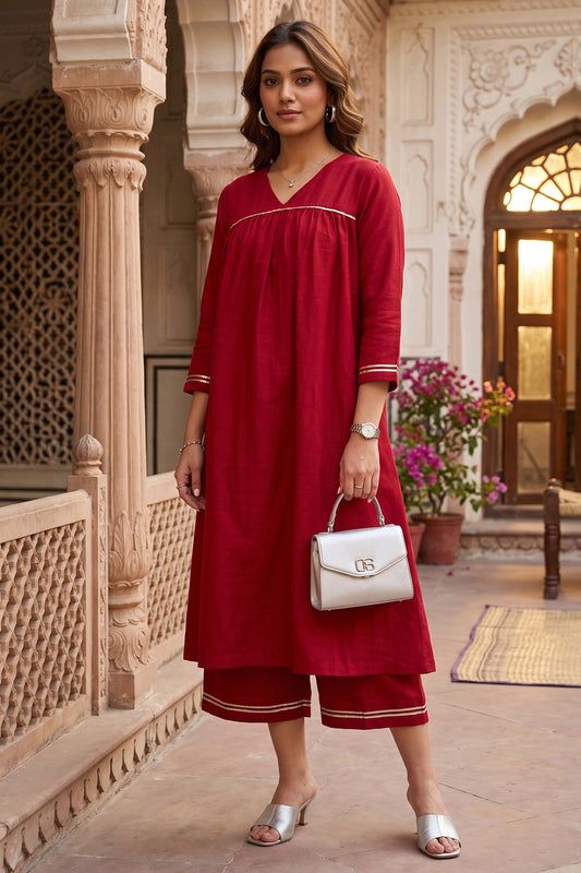 Red Silk Gota Patti Kurta Set