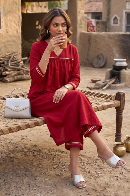 Red Silk Gota Patti Kurta Set