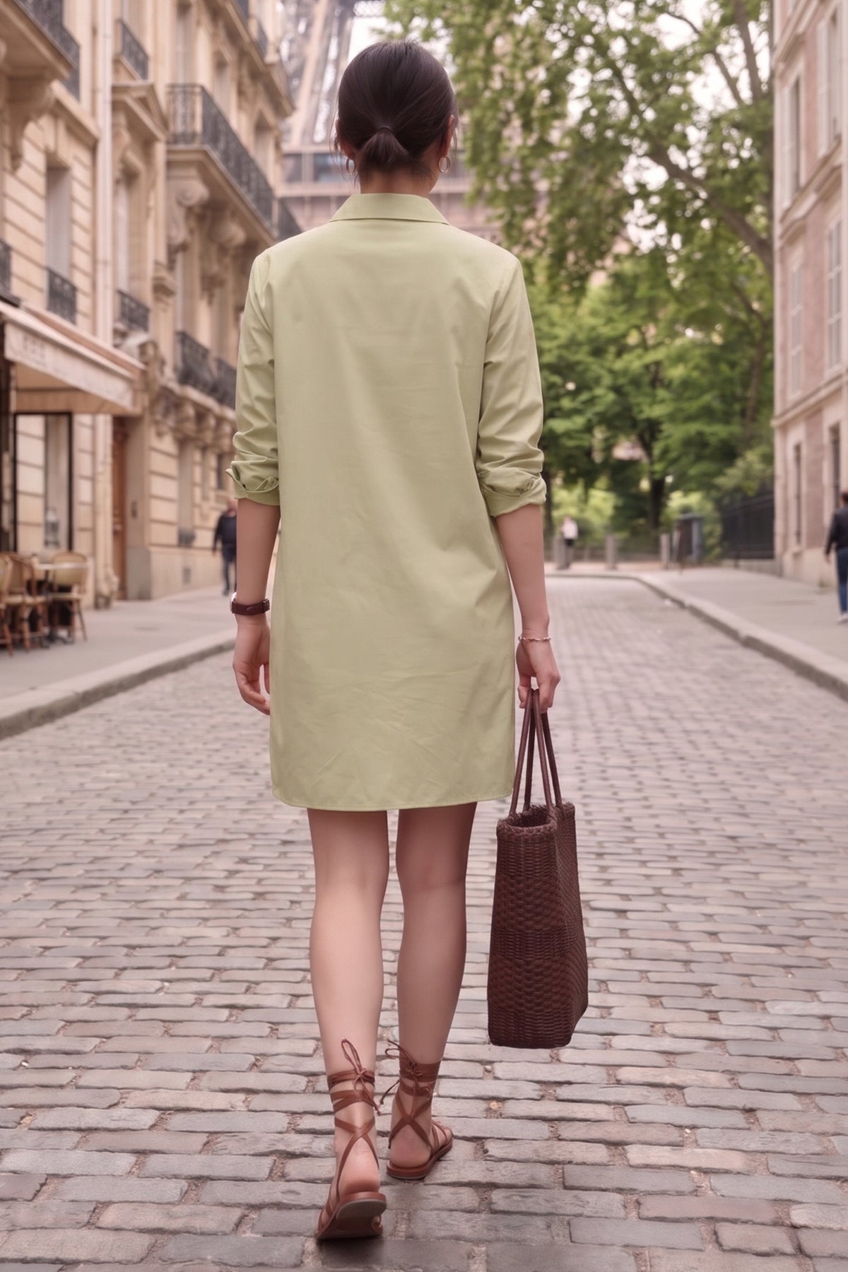 Sage Cotton Mini Shirt Dress
