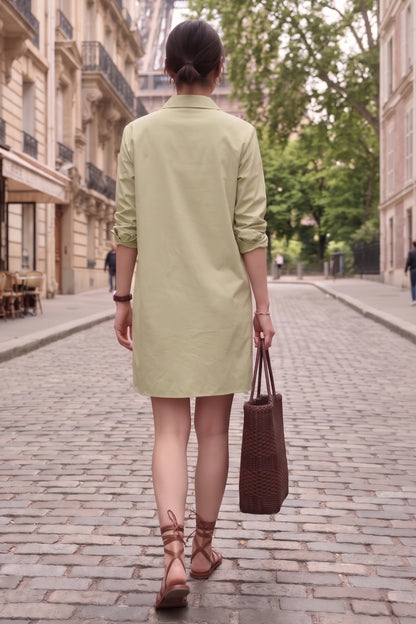 Sage Cotton Mini Shirt Dress