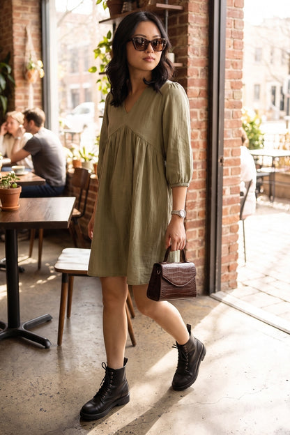 Sage Weave Textured Mini Dress